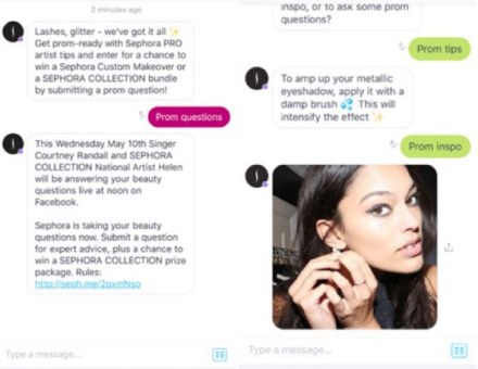 Screenshots Sephora bot Kik