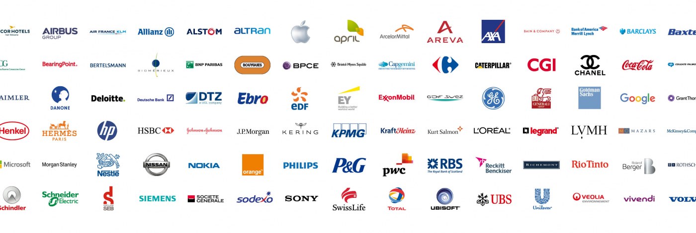 Logos des entreprises partenaires de l'école de commerce emlyon business school