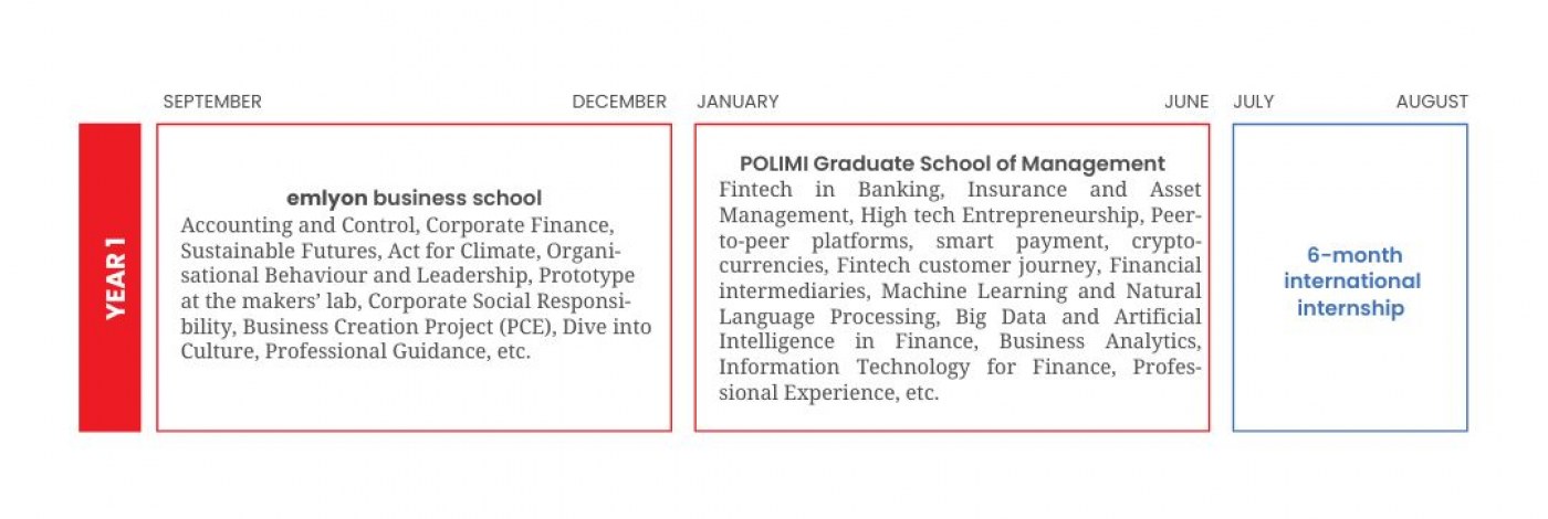 Program structure of the Master in Management, Finance & Tech Year 1